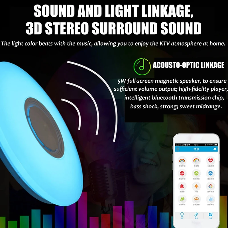 

72W Dimmable RGB LED APP Ceiling Light Lamp Bluetooth Speaker Remote Control