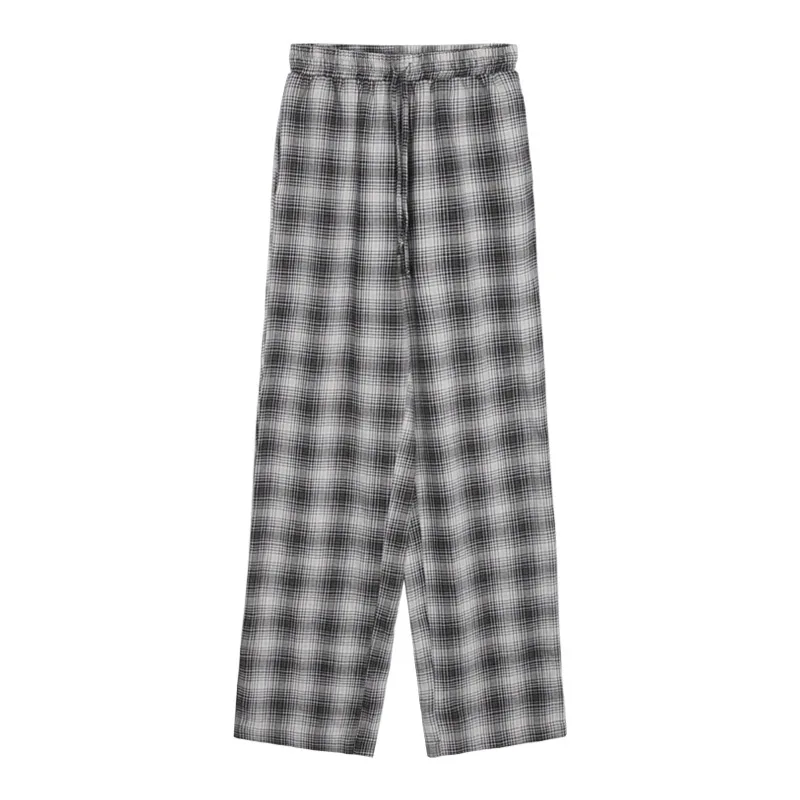

High Waist Black Plaid Wide Leg Pants Women 2020 Vintage Casual Female Pocket Streetpants Cotton Loose Straight Pants Trousers