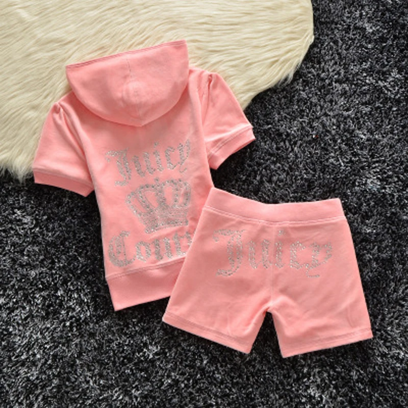 

Summer letter printing velvet zipper sportswear 2-piece suit women's 2021 short-sleeved top shorts women