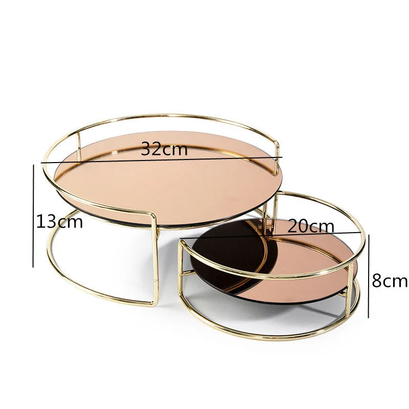 

Iron Art Glass Storage Rack Cosmetic Storage Box Desktop Organizer Lipstick Holder Facial Mask Holder Golden Metal Mirror Tray
