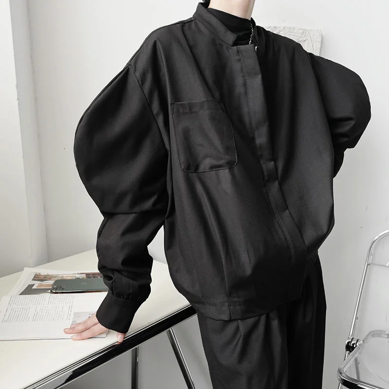 

Мужская одежда, Новинка осени 2021, Высококачественная короткая стильная Свободная куртка для мужчин, однобортная куртка с воротником-стойко...