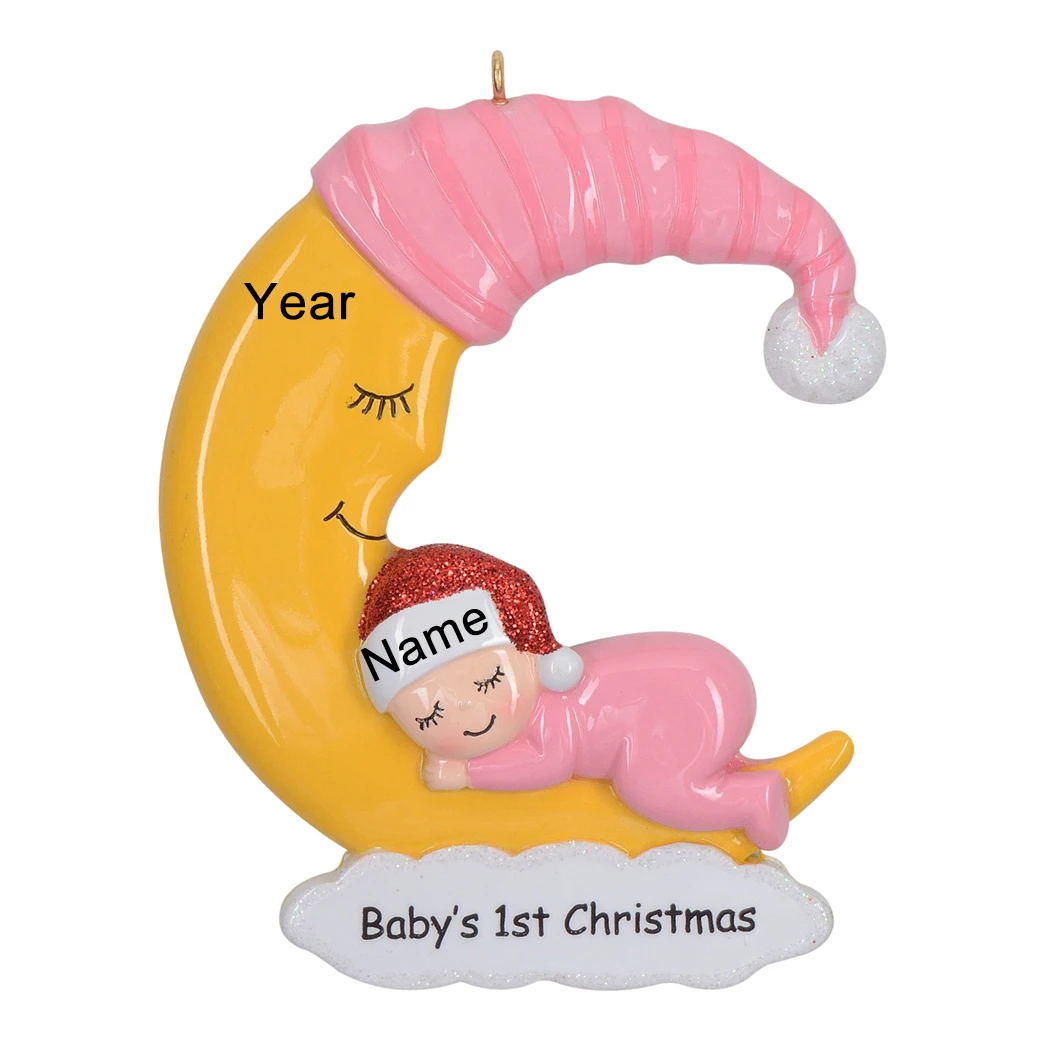 

MAXORA Baby's 1st Christmas Ornament Personalization Baby Girl On Moon Newborn Grandson's First Christmas Godchild Xmas Gift