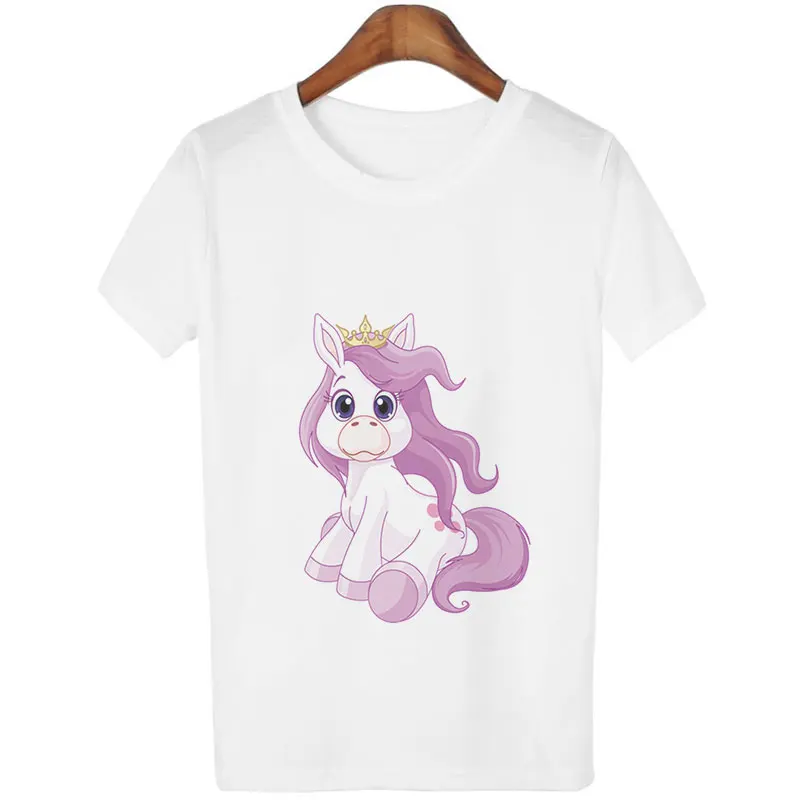 

2019 Fashion Women Clothes Cute Cartoon Unicorn Tees Animal Print Casual Short Sleeves Tops Summer Kawaii Horse White T Shirts