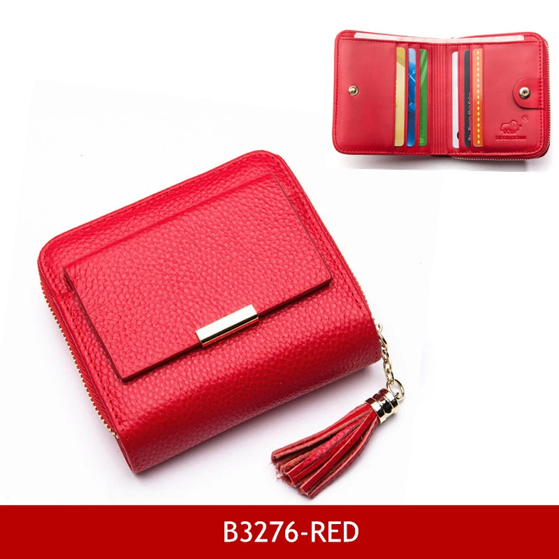 B3276-red Женский кошелек BISON из джинсовой кожи на молнии, кошелек с карманом для монет, Женский Короткий держатель для карт carteira feminina B3276 - Цвет: B3276-red