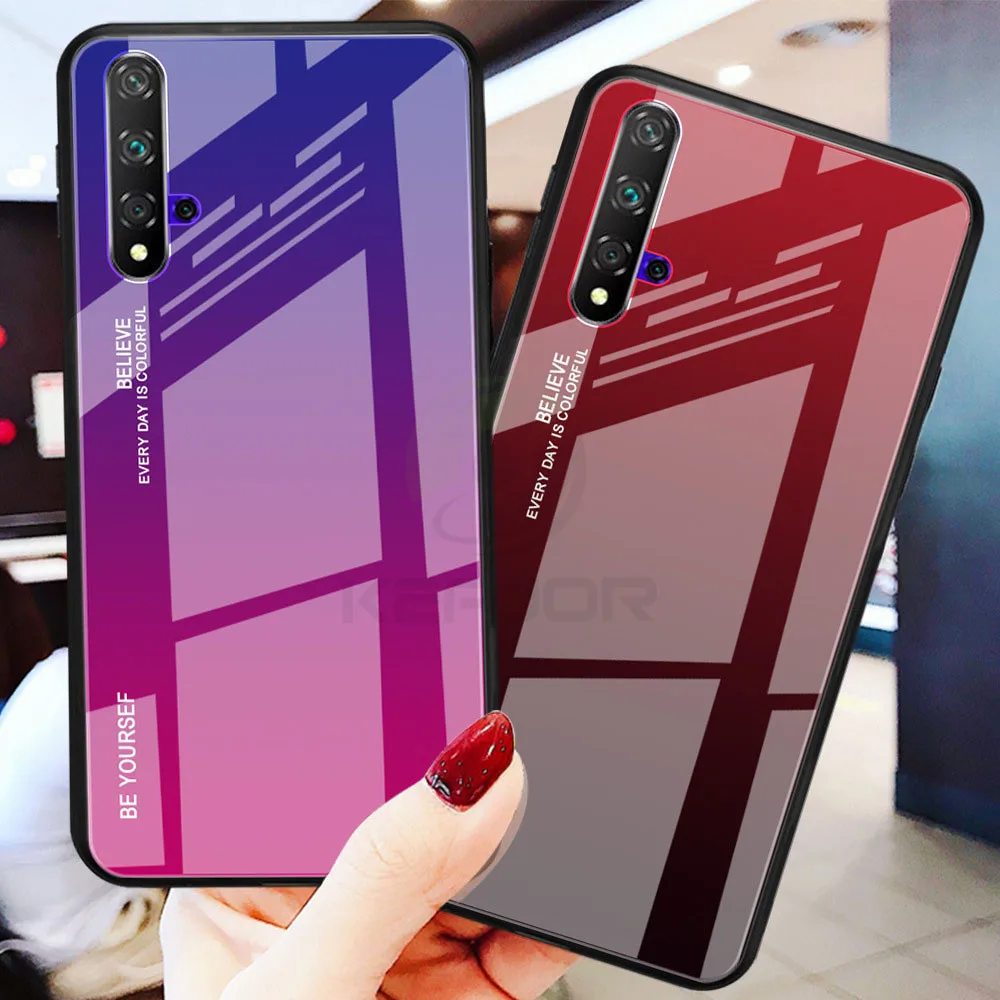 Жесткий чехол для huawei Honor 20 S чехол Роскошный градиентный закаленное стекло задняя крышка мягкая силиконовая рамка Бампер для Honor 20 20 S Чехол