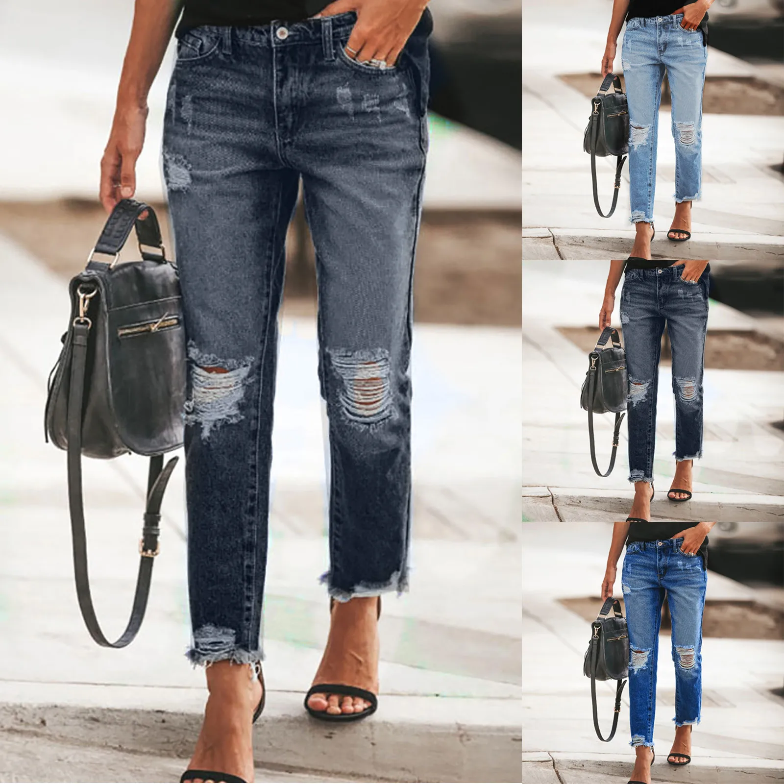 

Женские брюки, уличные брюки, джинсы оверсайз, повседневные брюки с дырками, прямые джинсы, джинсы, узкие брюки для мамы с широкими штанинами