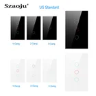 Сенсорный выключатель Szaoju стандарта США со светодиодной панелью из хрустального стекла, настенный выключатель света, 220 В, 1 комплект, 1 канал, умный датчик жизни для дома