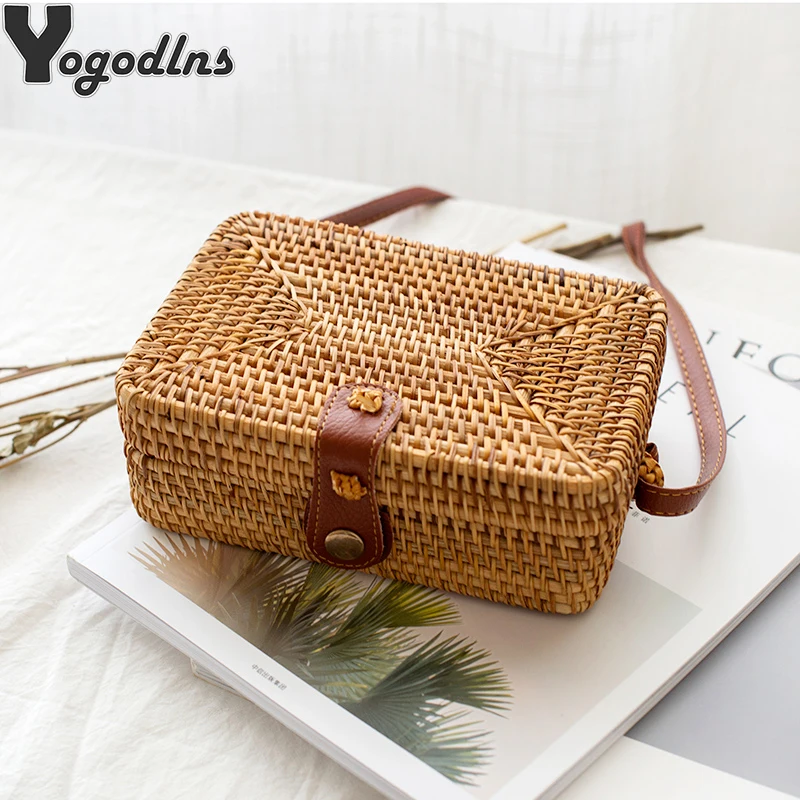 Квадратная круглая Соломенная Сумочка многослойная стильная женская летняя