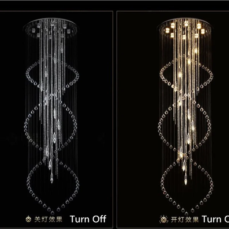 

Modern Large Size Crystal Chandelier Spiral Long Stair Lighting Fixture for Foyer Hotel Villa