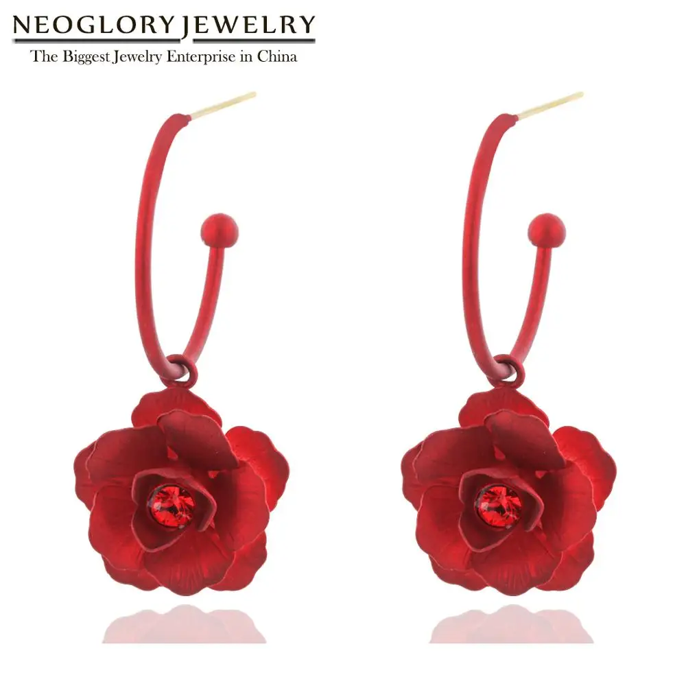 Серьги Крючки Neoglory женские с красной и синей эмалью антиаллергенные аксессуары