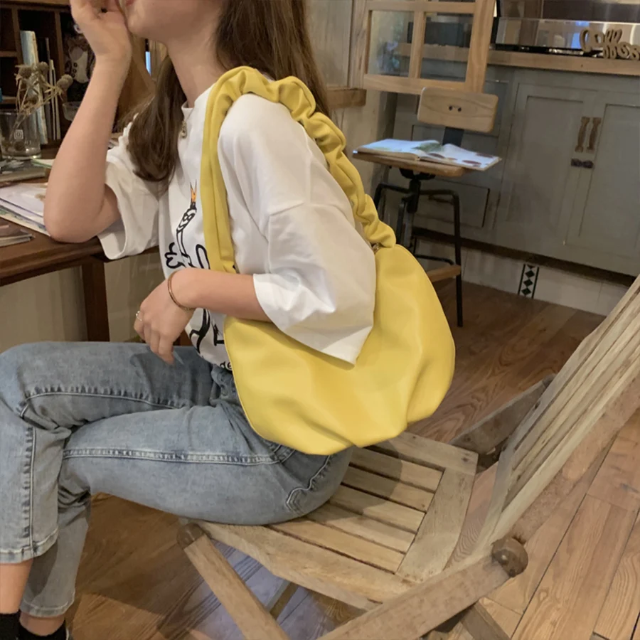

Fashion Ruched Shoulder Bag For Women Messenger Handbags Casual Solid Clutch Bag sac femme Leather Ladies Hand Bags Bolso Mujer
