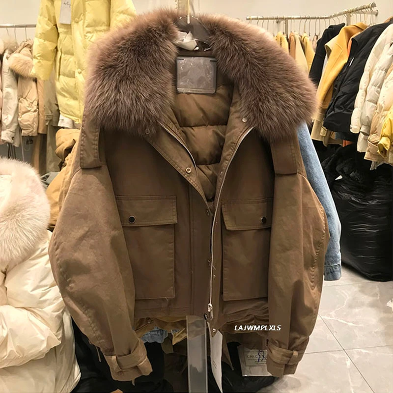 Real fox fur women's down jacket 2021 women's coat winter dress women's Korean parka coat warm and fashionable short