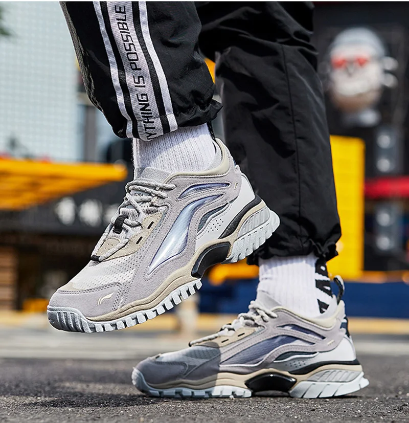 LI-Ning/Мужская обувь AURORA WINDWALKER, стиль жизни, кожа, ноская подкладка, Ретро стиль, спортивная обувь, кроссовки для отдыха, AGLP089 YXB324