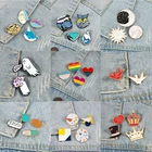 2-4 шт.компл. ЛГБТ радужные сердечки эмалевые булавки Мультяшные рыбки солнце и луна призрак корона брошь на одежду значок на лацкан значок Милая бижутерия подарок