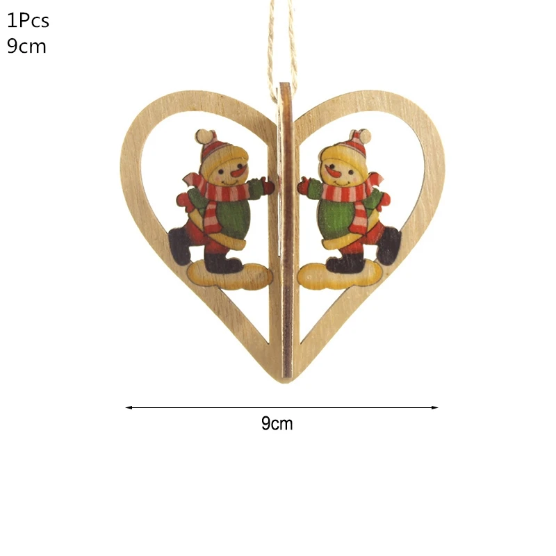 1pcs heart Деревянная Рождественская елка, украшения, деревянная подвеска, автомобиль/Лось/звезда, поделки своими руками, Noel, рождественские украшения для дома, рождественский подарок для детей - Цвет: 1pcs heart