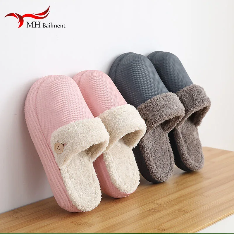 

Indoor Home Slides Women Men Platform Waterproof Detachable Slippers Outdoor Fashion Shoes Lovers Warm Plush Floor Sandals