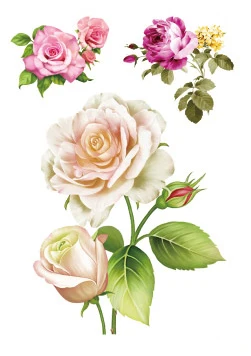 Цветные Переводные татуировки с розовыми бутонами наклейки для женщин тела