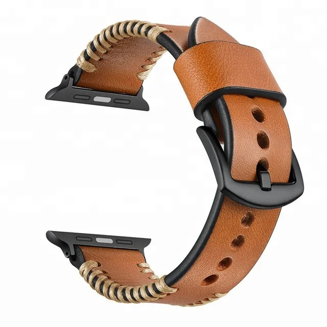 Brown Ремешок для часов apple Watch 4 ремешок с белым проводом из натуральной кожи ремешок Serise 4 3 2 1 для apple watch 4 4 мм Мужские часы - Цвет ремешка: Brown