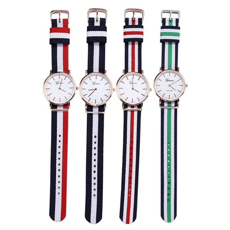 Кварцевые наручные часы простой стиль полосатые булавки пряжка холст ремешок