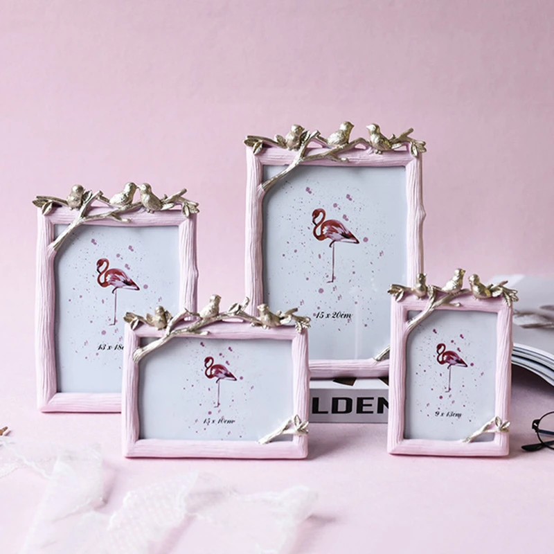 Фоторамка в скандинавском стиле с золотой птицей розовая рамка для фото декора 6