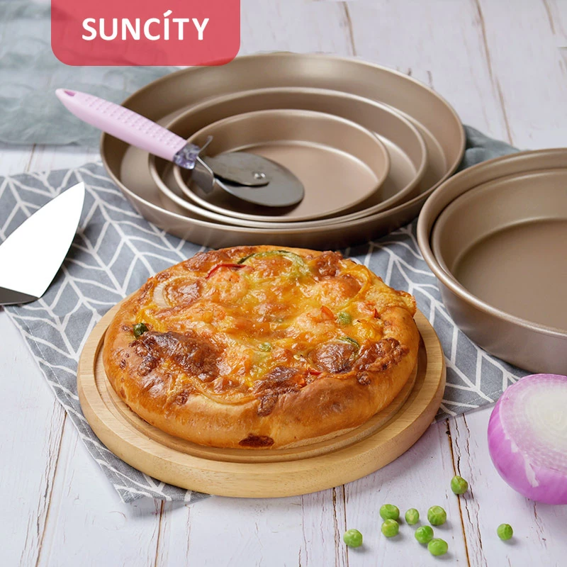 

6/8/9/10 inch Round Pizza Plate Pizza Pan Deep Dish Tray Carbon Steel Non-stick Mold Baking Tool Baking Mould Pan Pattern