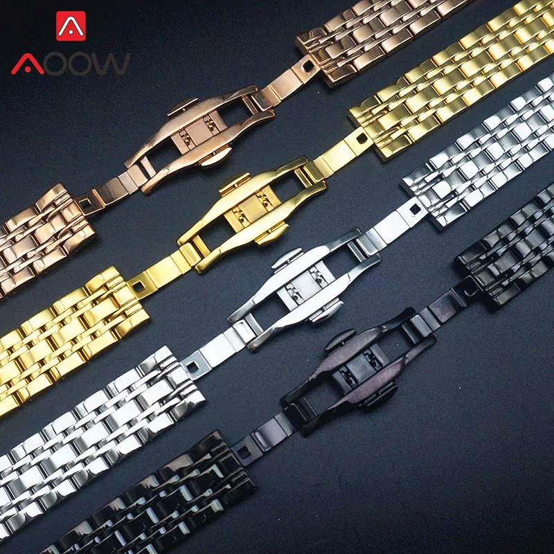 Stainless Steel Band Strap Butterfly Buckle Men Women Replacement Bracelet Watch Accessories for Armani AR1926 AR1908 Rose Gold | Наручные
