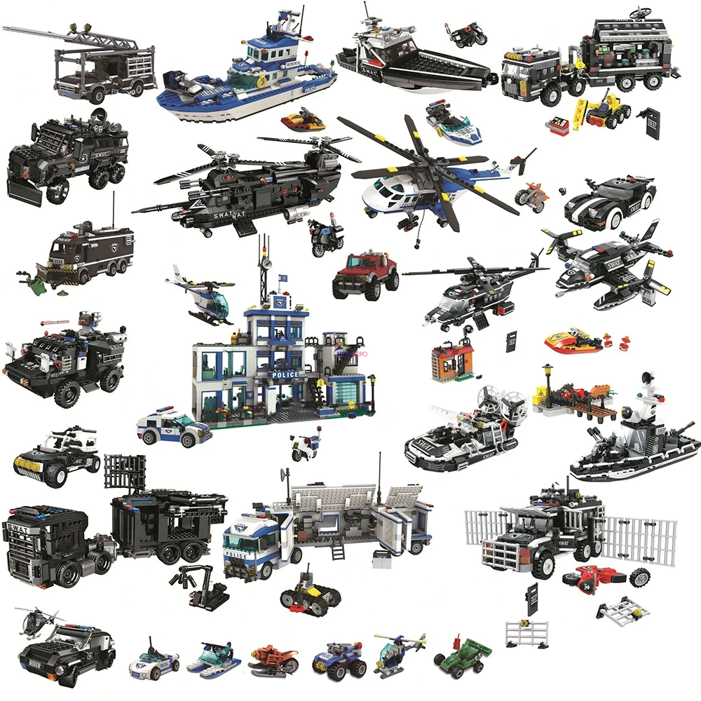 

City Police Station SWAT Kits Military Vehicle Car Model Building Blocks Bricks Bus Truck Arrest Helicopters Special Forces Team