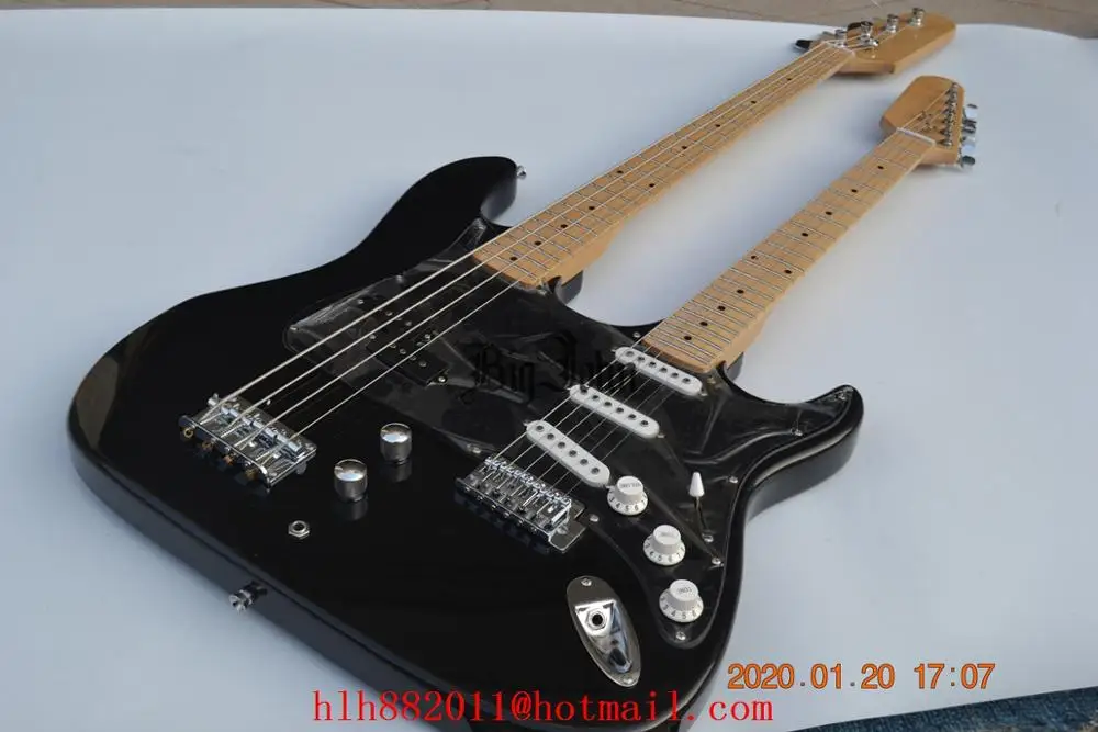 Электрическая гитара с двойным горлом 4 верхних и 6 струн нижняя корпус из черной