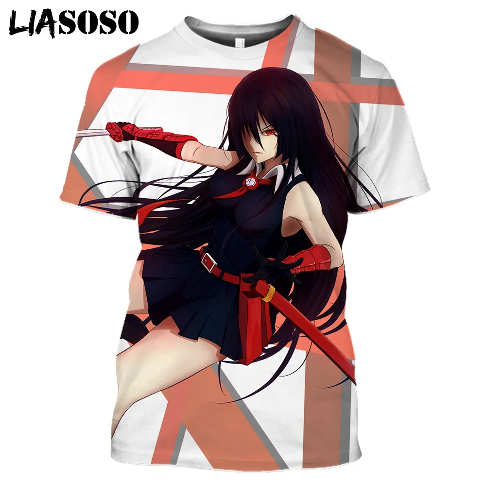

LIASOSO 3D Printed T-shirt Japan Anime Akame Ga Kill Fashion Casual Harajuku Short Sleeve Round Neck Oversize Cartoon Tops