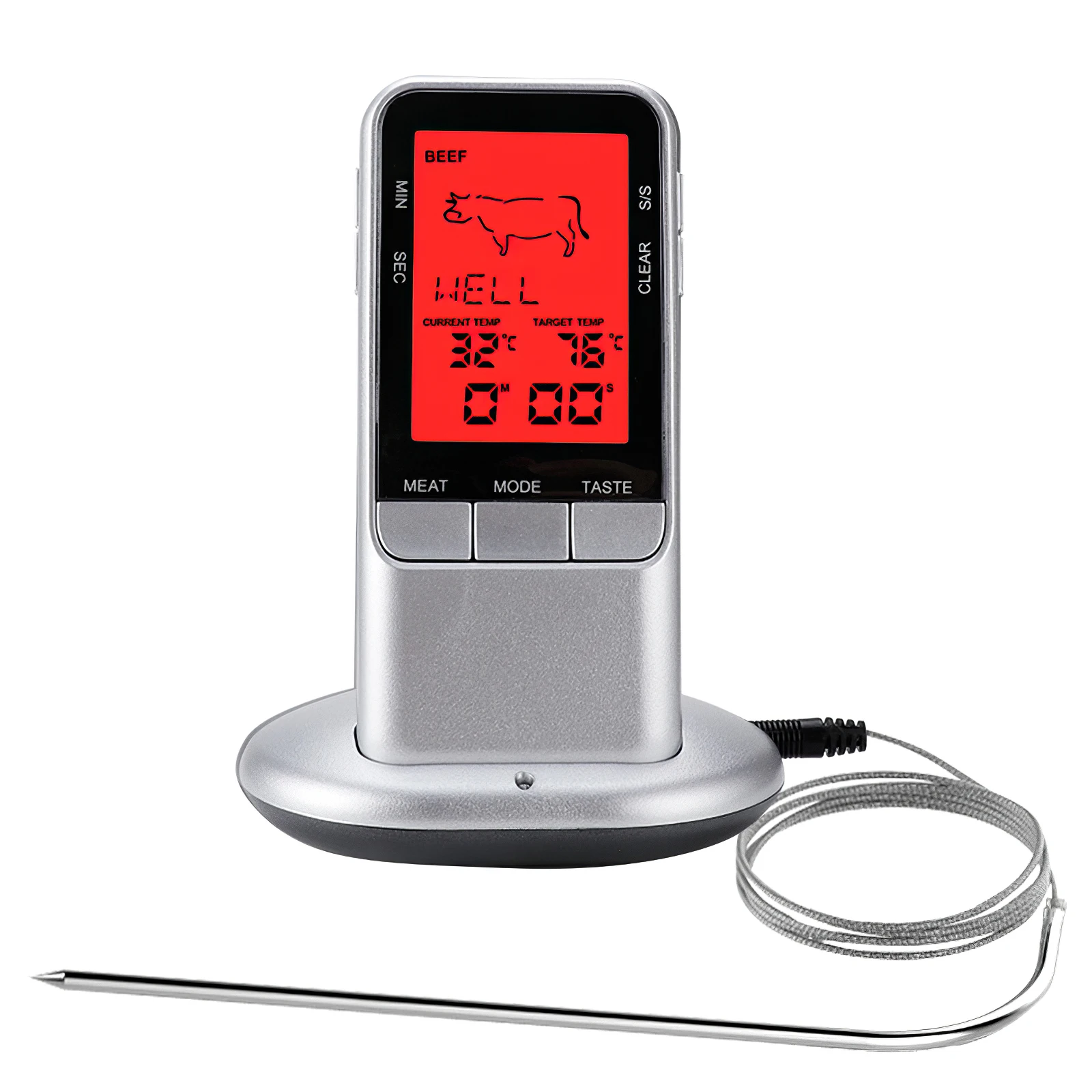 

Электронный термометр, измеритель температуры пищи, бытовой термометр для мяса с щупом из нержавеющей стали и ЖК-дисплеем для барбекю