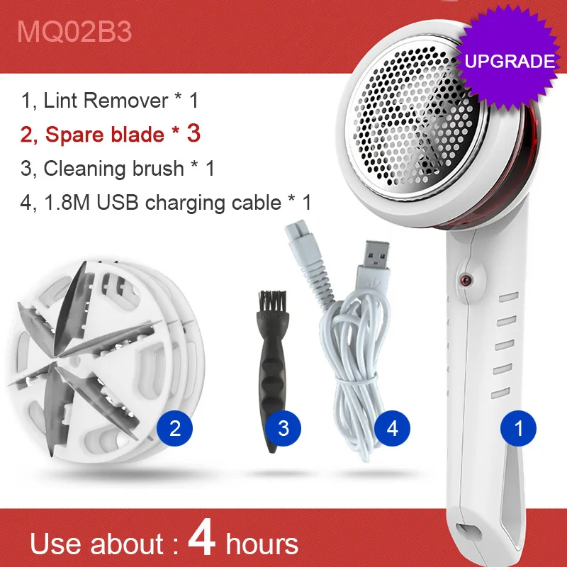 4 hours 3 blade Расширенный 9 Вт средство для удаления ворса, USB Электрический свитер одеть ворсистая шерсть ткань бритва с одеждой пух ковер Чистящая машина Новинка - Цвет: 4 hours 3 blade