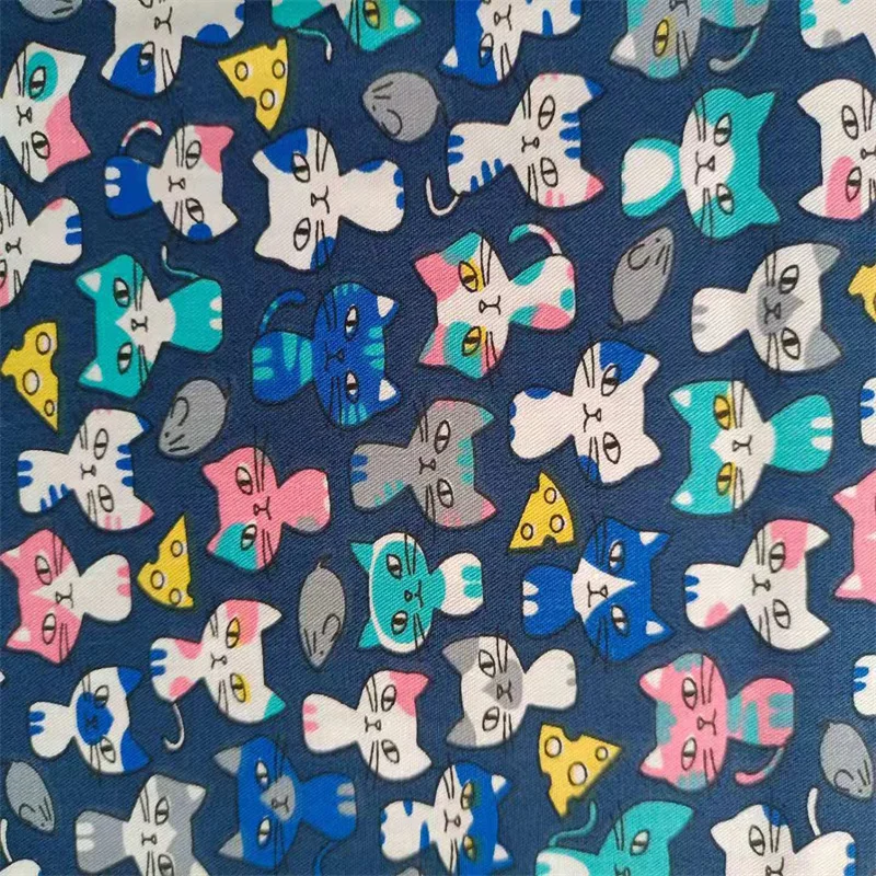 Хлопчатобумажная ткань с принтом кота тканый текстиль саржа лоскутное шитье