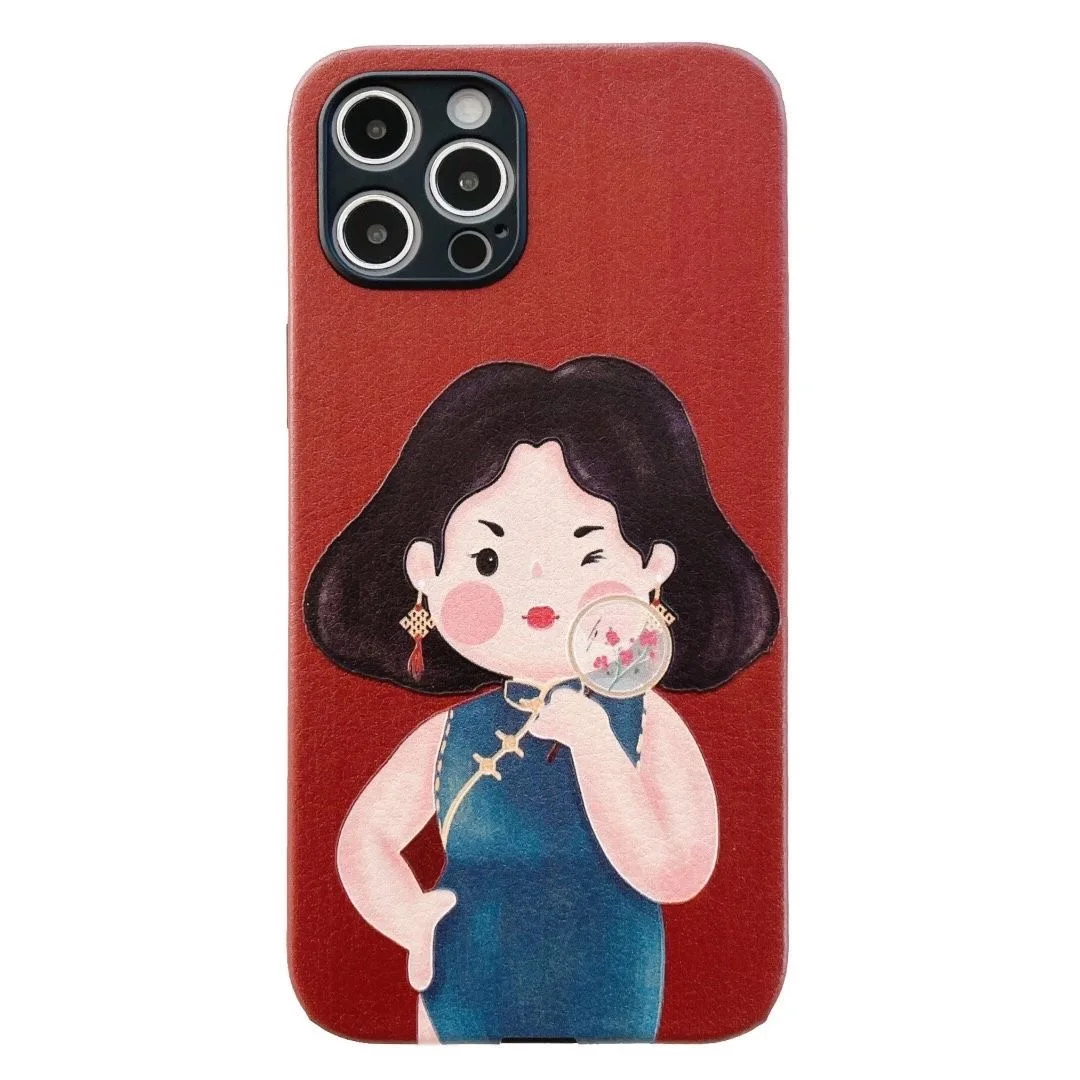 

Luxury Chinese Style Cheongsam Girl Leather Phone Case For iPhone 12 11 7 8 Plus X XR XS Max Soft Cover For HUAWEI P30 P40 Case
