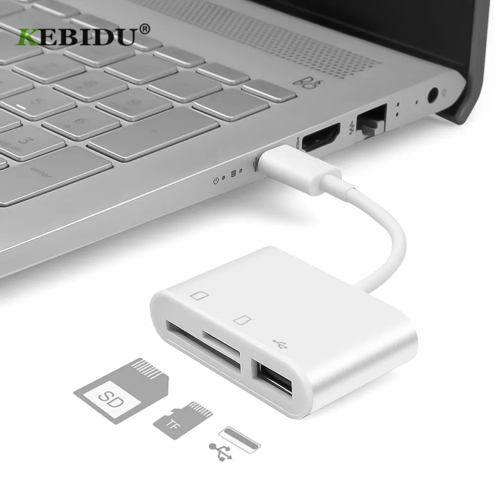 

KEBIDU 3 in 1 USB Type C Card Reader Adapter Cable SD& Micro SD TF Connection Smart Memory Card Reader for Macbook Pro