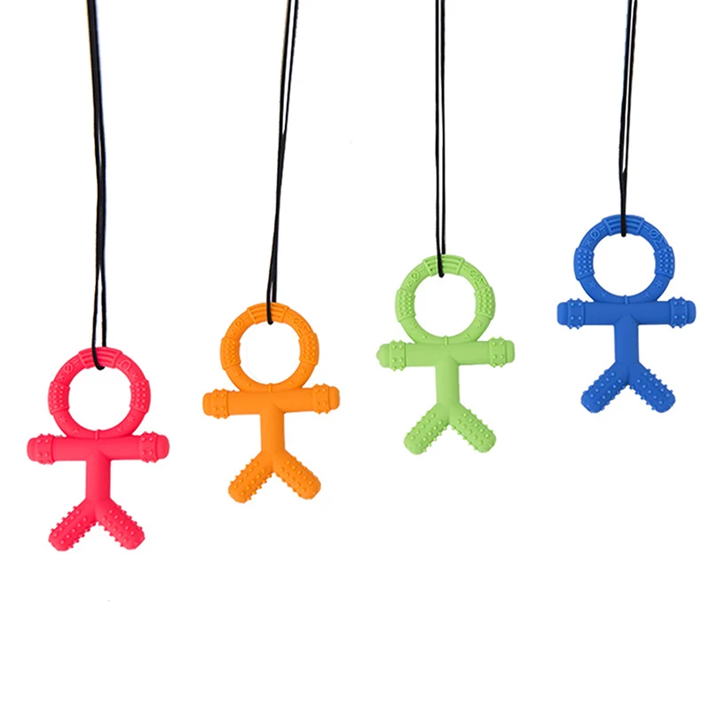 1PC dibujo de persona Collar para morder beb&eacute; de silicona mordedor sensorial para autismo juguetes masticables-1