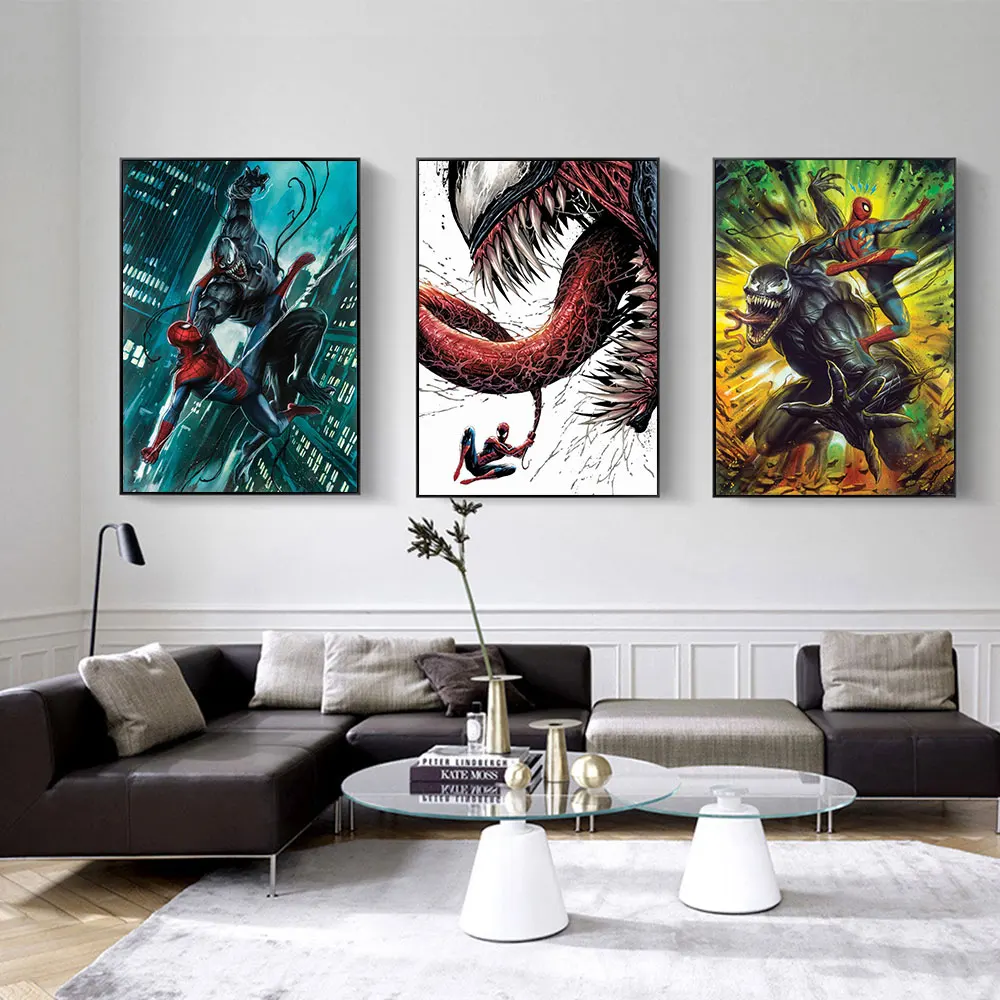 

Marvel Comics Superhero Venom Spiderman Classic Fighting Scene Anime Poster Print Canvas Painting Living Room Home Decor Picture