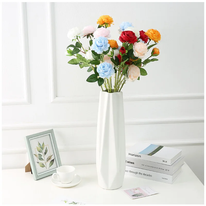 

65CM Three Heads Branch Fake Flowers Artificial Home Decor Wedding Car Garden Decoration Simulation Red Peony Mother's Day Gift