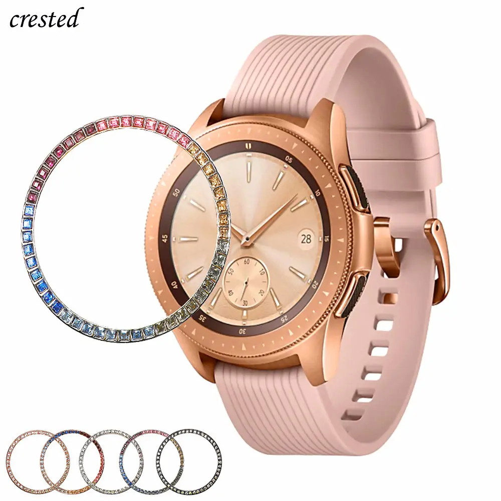 

Colored Diamond Case For Samsung Galaxy Watch 42mm bezel ring protector cover Sport fashion Adhesive Metal bumper Accessories 42