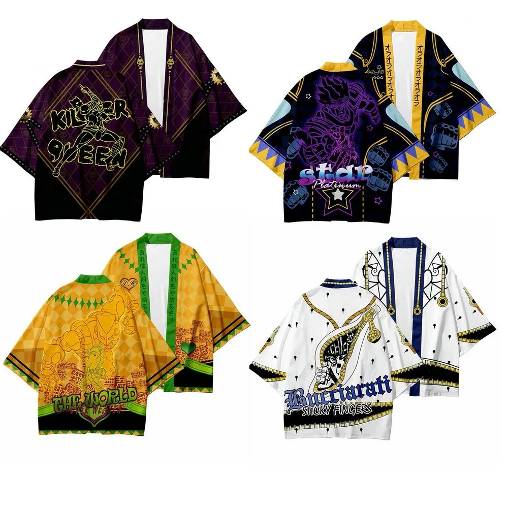 

Hot Japanese kimono Jojo's Bizarre Adventure Kimono Men Women Summer Streetwear Haori Giorno Givanna Thick Bucciarati Cosplay