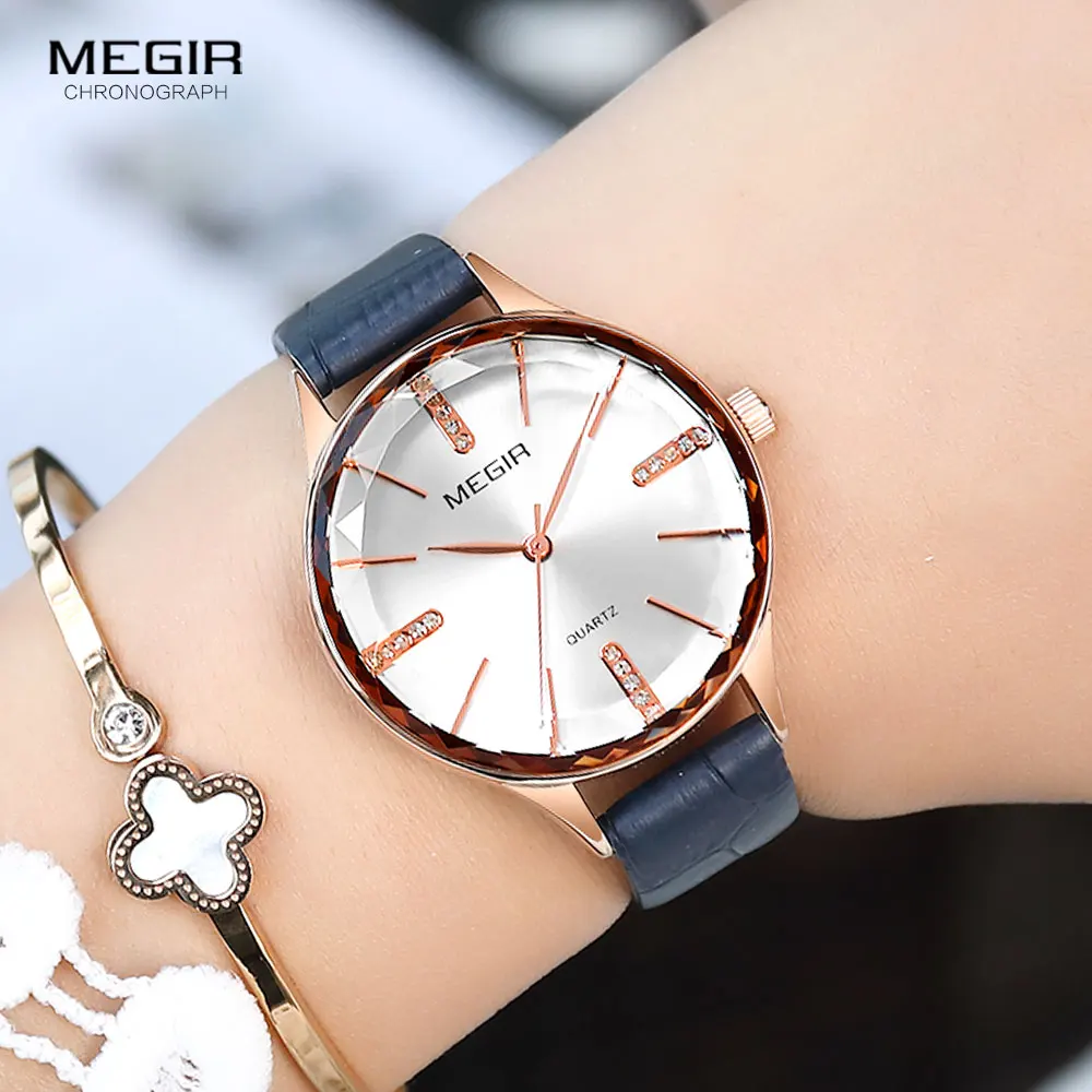 Часы наручные MEGIR женские кварцевые простые брендовые Роскошные с кожаным