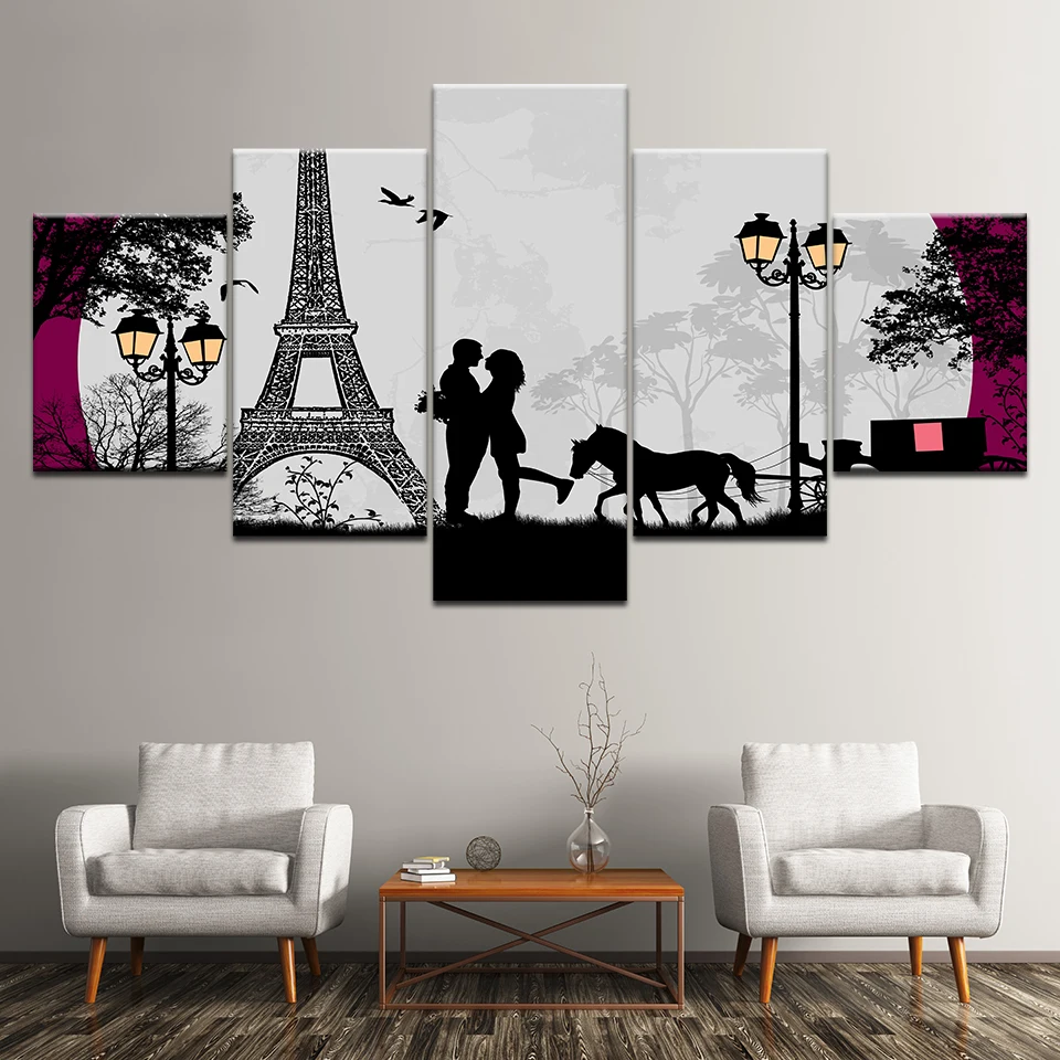 Картина Декор Рамка Настенные картины 5 шт. Влюбленные объятия в Парижской башне