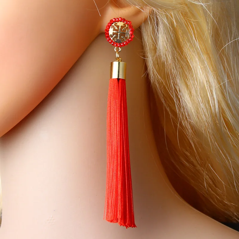 

Tassel Earrings Female Temperament Long Style Diamond-studded RiceWord Tassel Earrings Female Lady Style Celebrity Thin Face