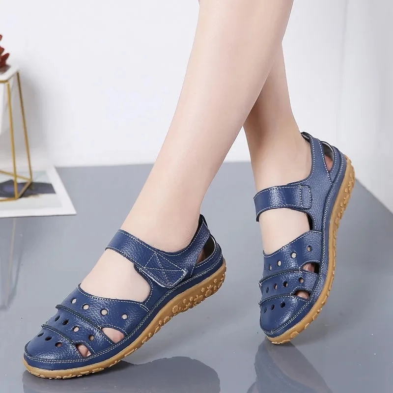

Genuine leather flat shoes for women concise breathable sandals ladies brand high quality sandals