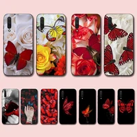 red butterfly on white roses flower phone case for xiaomi mi 5 6 8 9 10 lite pro se mix 2s 3 f1 max2 3