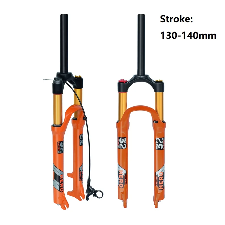 

Cycling Hero Suspension Bike Shock Absorber Magnesium Alloy Customized 100-120MM Mountain Bike Air Fork 26 275 29 inch Orange