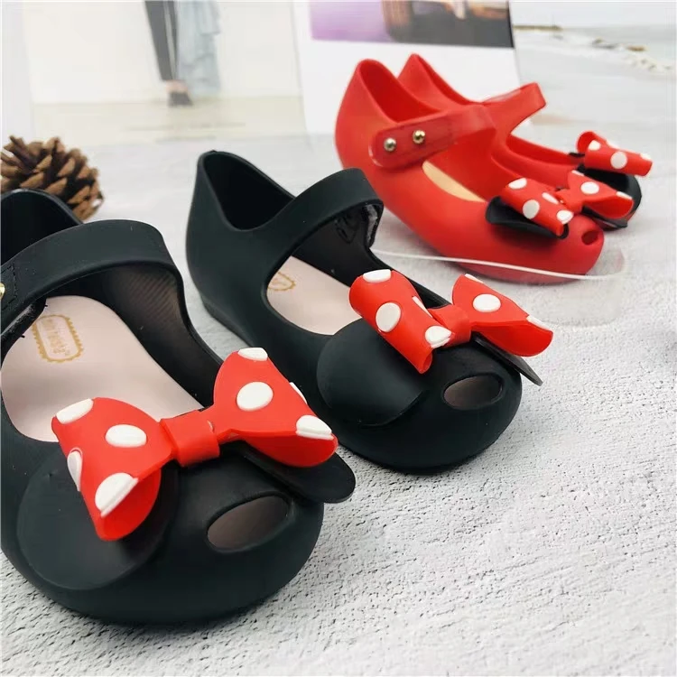Mini Melissa/прозрачные сандалии для девочек; летняя детская сетчатая дышащая прозрачная обувь с бантиком Микки Мауса для девочек; сандалии для девочек; 14-16,5 см