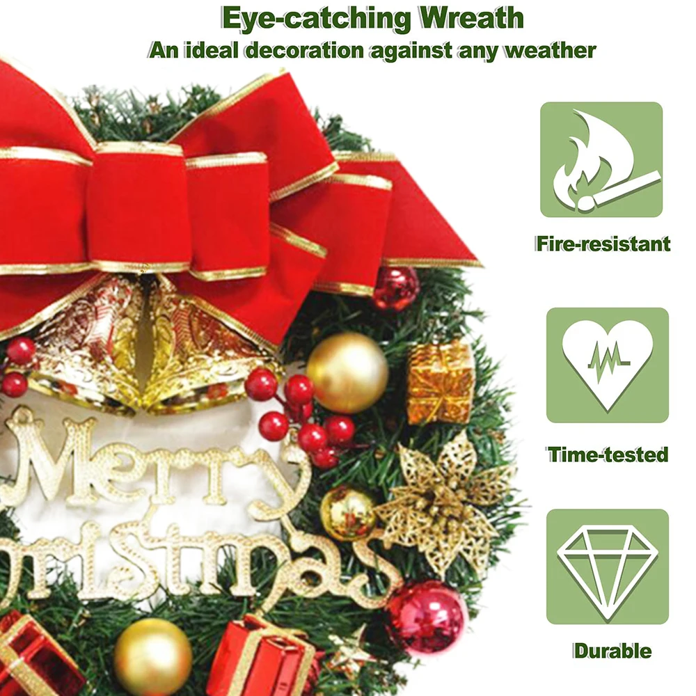 

25cm/30cm Christmas Wreath With Bow Christmas Ornament Door Decoration Wall Artificial Pine Wreath Party Decoration Home Decor