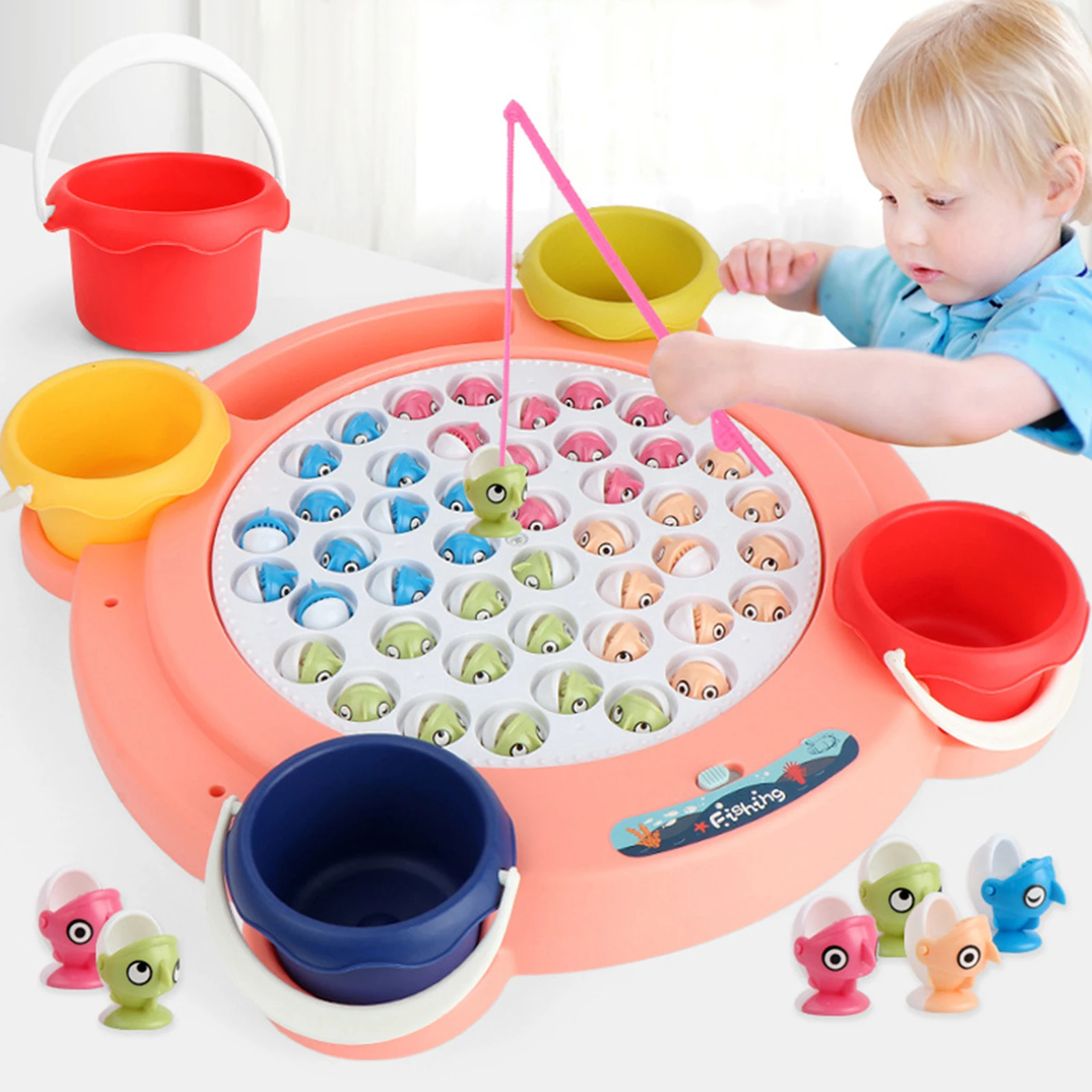 

Kids Fishing Toys Electric Rotating Fishing Play Game Musical Fish Plate Set Toys for Children Gifts