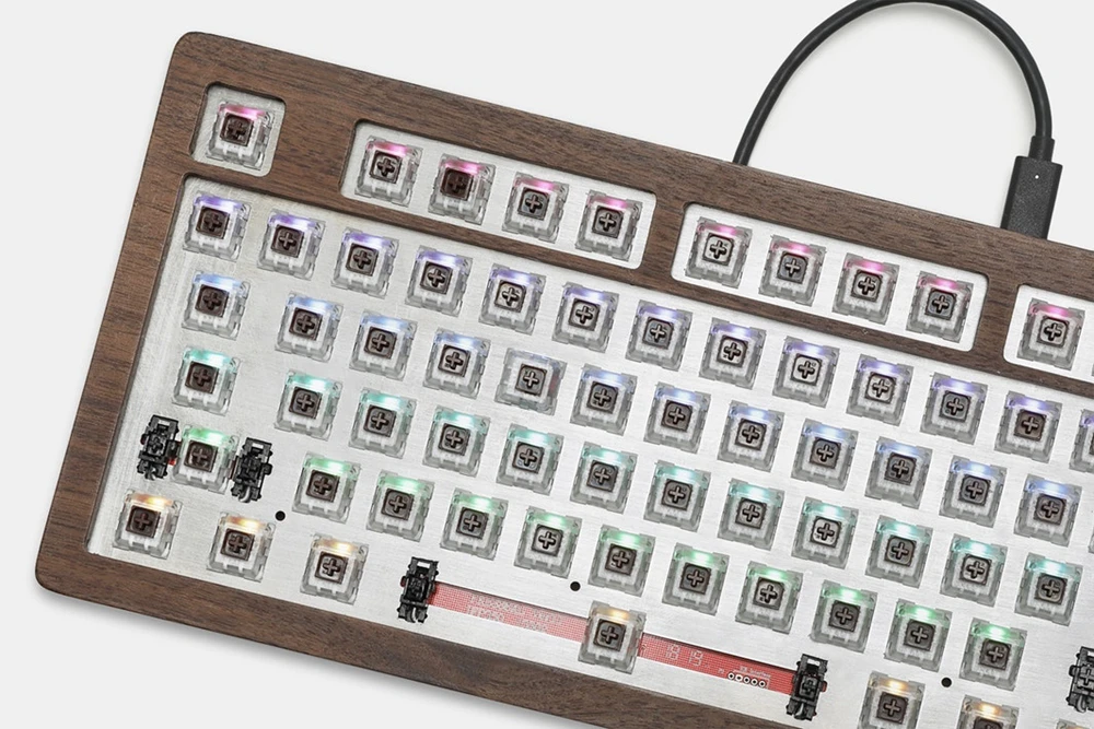 AOPO 108 механическая клавиатура с деревянным чехол на заказ светильник rgb type c usb с программным обеспечением программируемый переключатель горячей замены