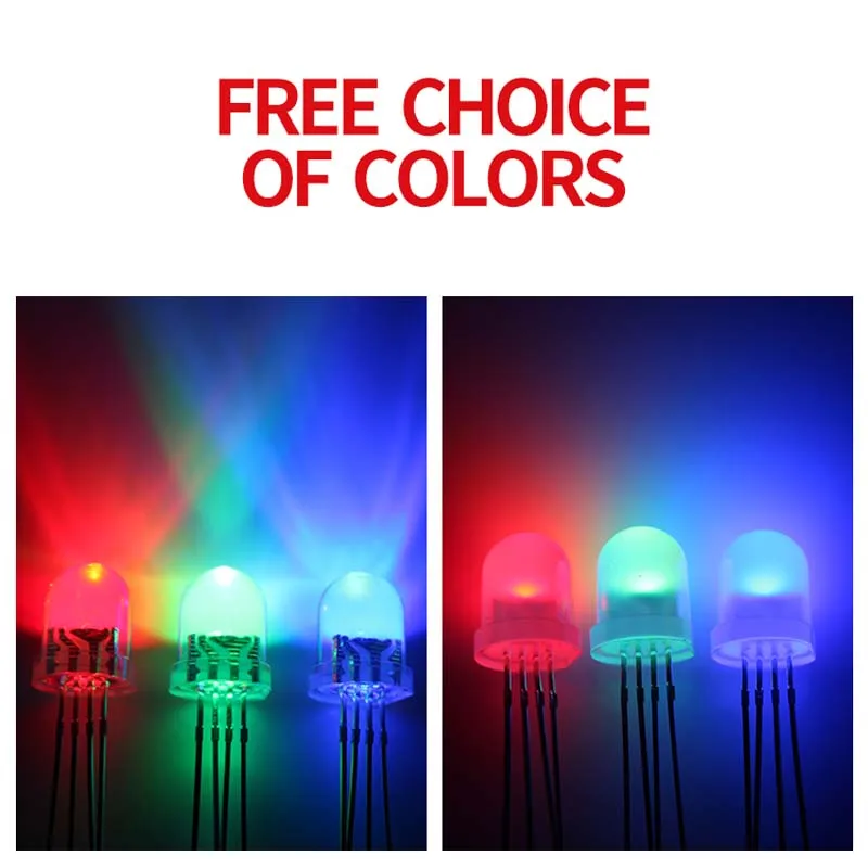 1000 шт 8 мм круглая головка четыре ноги полный цвет RGB светильник светодиодный Диод